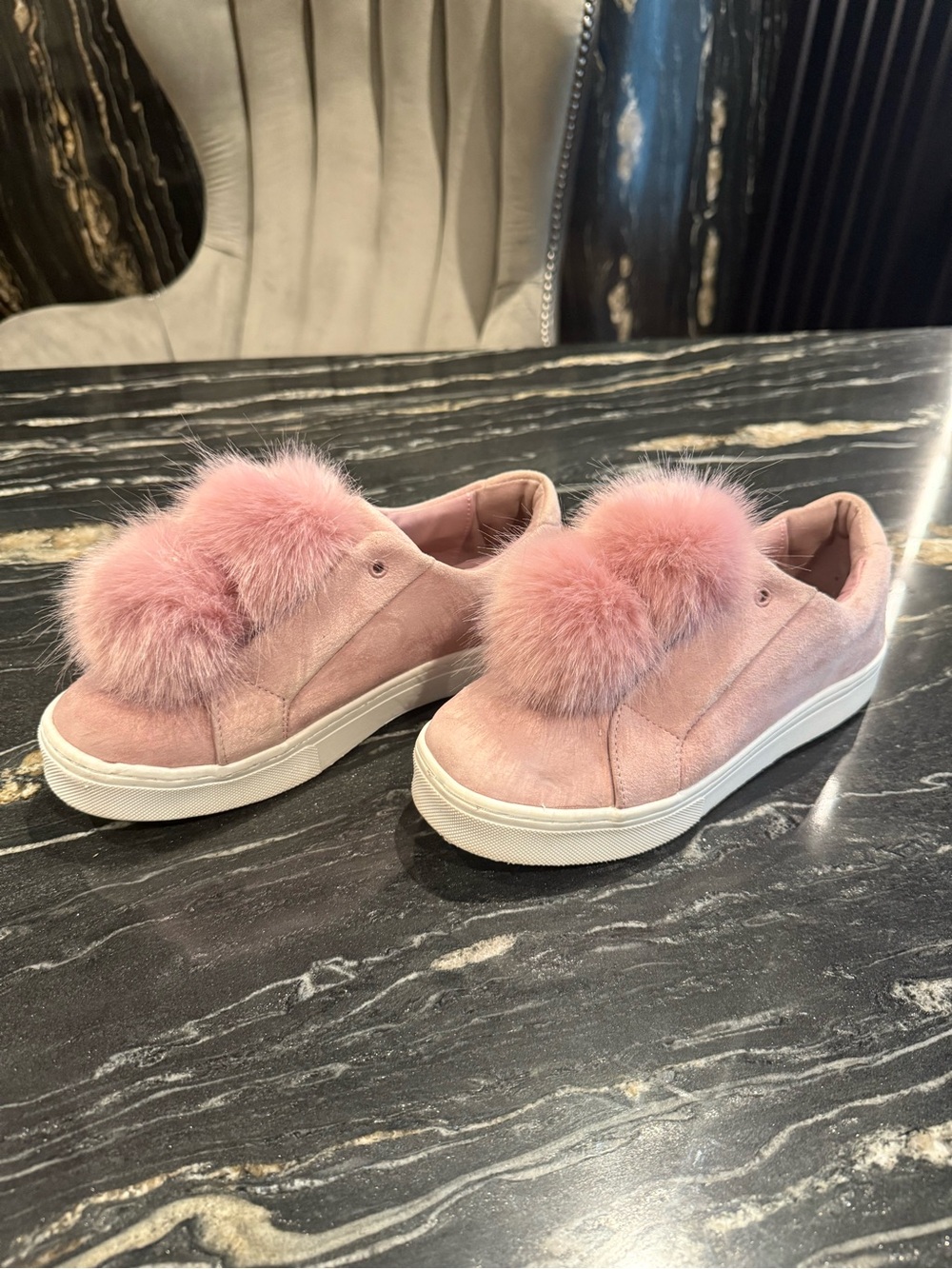 Sam Edelman Blush Pink Slip-On Sneakers with Pom Detail